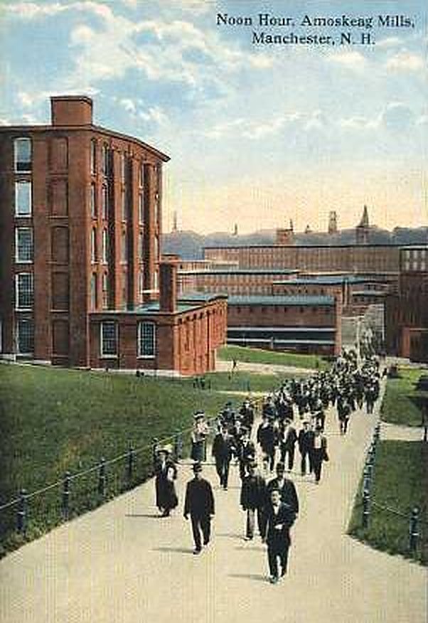 Vintage postcard: Noon Hour, Amoskeag Mills, Manchester, N.H.