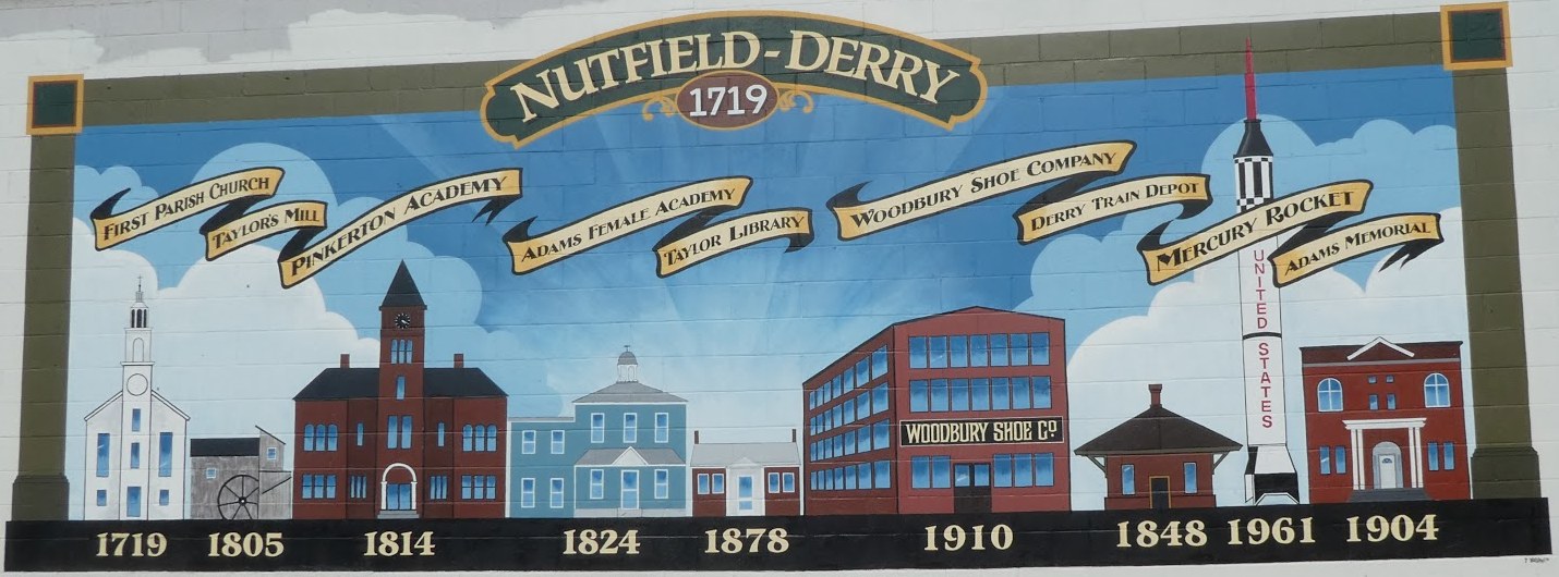 The Nutfield-Derry 1719 mural showing local landmarks through the years