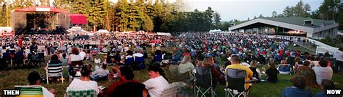 Panorama of the Gilford concert venue, the old open-air stage on the left and today's covered pavilion on the right